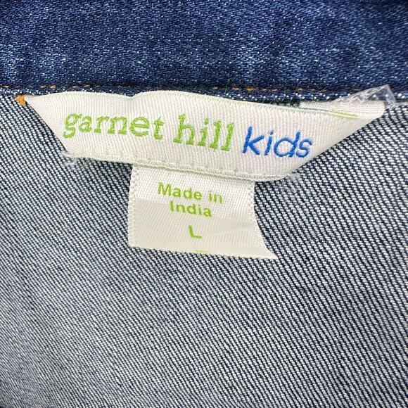 Garnet Hill Kids Denim/Jean Jacket Floral Snap Coat L Blue Button Up Embroidered - Picture 7 of 10